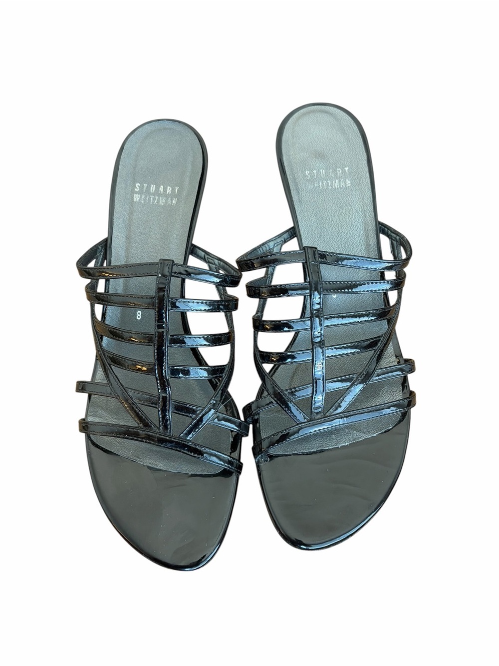 Stuart Weitzman 90s Carcel Black Patent Leather Strappy Kitten Heels Sandals - Picture 6 of 6